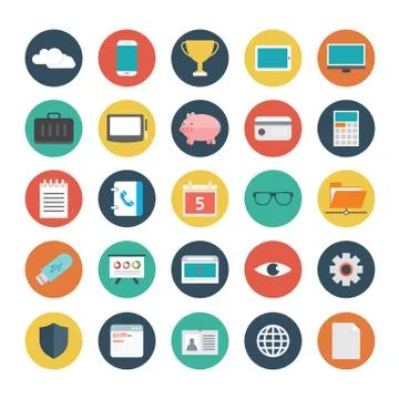 Vector set of 25 flat business icons with long shadow Stock Illustration