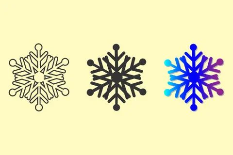 Vector set of 3 graphic snowflakes, outline view, black, gradient blue colors Illustrazione stock