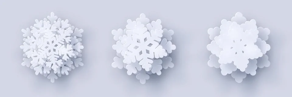 Vector set of 3 paper cut snowflakes with shadow Stock Illustration