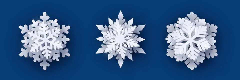 Vector set of 3 paper cut snowflakes with shadow Stock Illustration