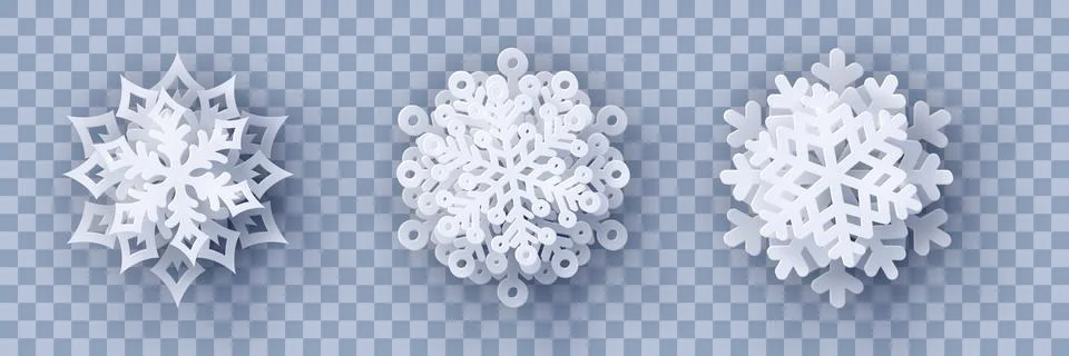 Vector set of 3 paper cut snowflakes with shadow Stock Illustration