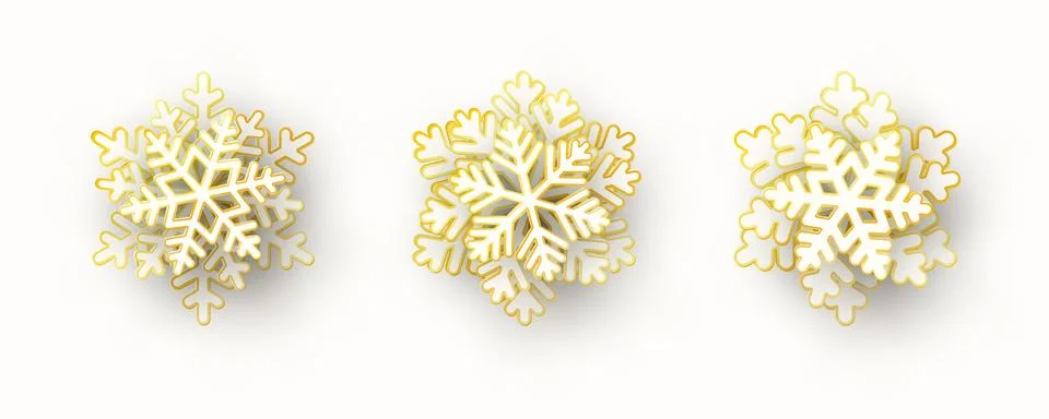 Vector set of 3 paper cut snowflakes with shadow 스톡 일러스트