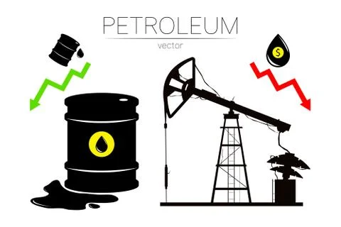 Vector set of 3 sign oil and derrick rig. Black symbol petroleum, dollar money Illustrazione stock
