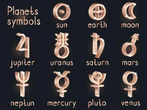Vector set of 3d astrological planets symbols. Stock Illustration