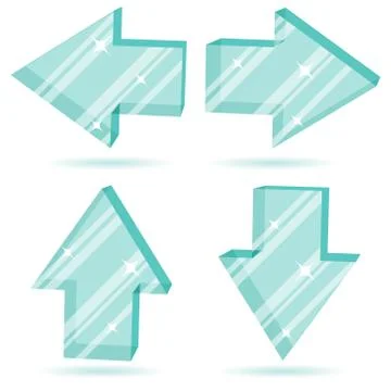 Vector set of 3D glass arrows  pointing four directions. Stock Illustration