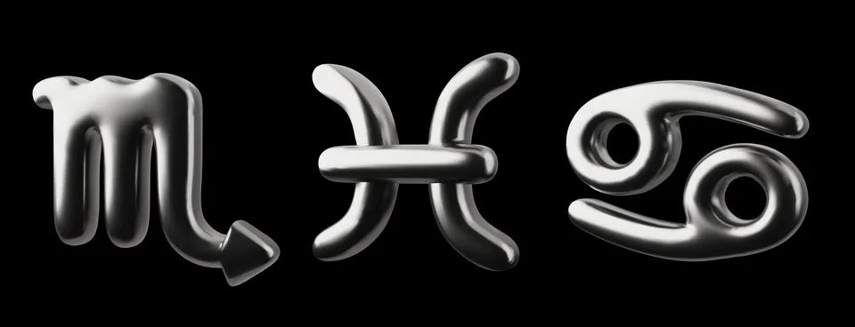 Vector set of 3D illustrations with astrological signs Pisces, Cancer and Sco Stock Illustration