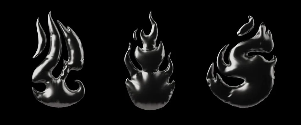 Vector set of 3D inflatable fire flame elements of different shapes, with black Stock Illustration