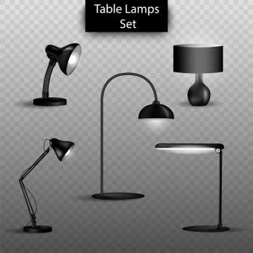 Vector set of 3d isolated table lamps on transparent background. Elements of Stock Illustration
