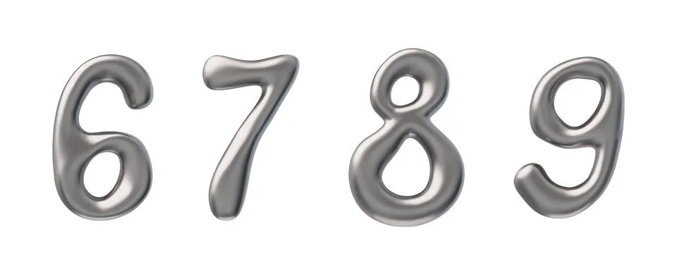Vector set 3D liquid metal numbers 6,7,8,9 on a white background. Stock Illustration