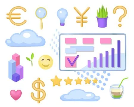 Vector set 3D plastic finance business icons Stock Illustration