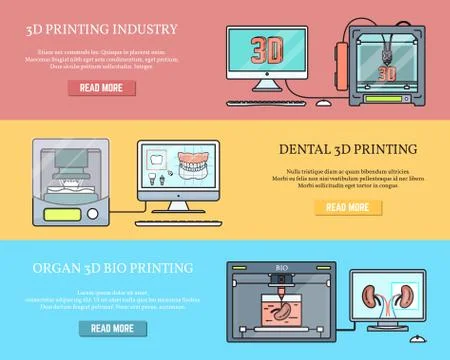 Vector set of 3D printing concept horizontal banners 스톡 일러스트