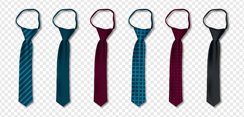 Vector set of 3D realistic ties. Collection of men's accessories isolated on Stock Illustration