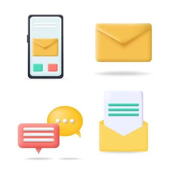 Vector set of 3d speech bubbles, email letters and business icons. Message 스톡 일러스트