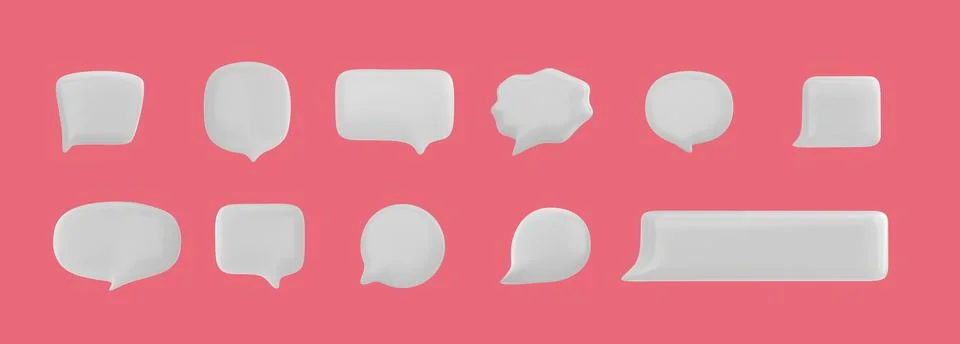Vector set of 3D speech bubbles for chatting and messaging on a clear pink Stock Illustration