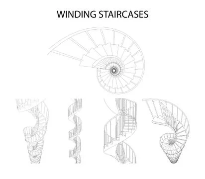Vector set of 3d spiral winding staircases Stock Illustration