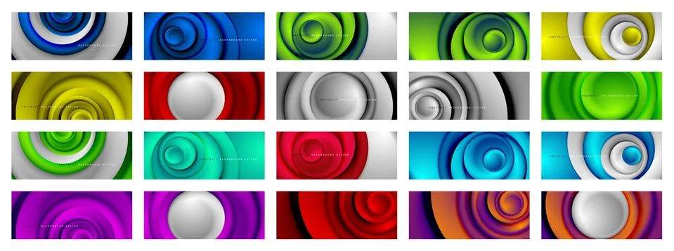 Vector set of 3d style abstract swirl circles, modern techno digital trendy 스톡 일러스트