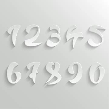 Vector Set of 3d White Calligraphic Numbers Stock Illustration