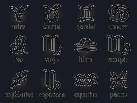 Vector set of 3d zodiac signs. Stock Illustration