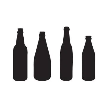 Vector set of 4 beer bottles black silhouettes Illustrazione stock