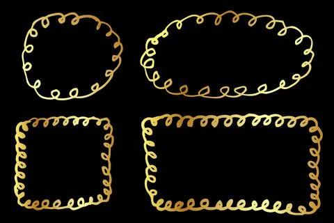 Vector set 4 curl line frame, hand draw sketch gold golden circle oval squa.. Stock Illustration