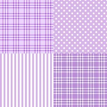 	Vector set of 4 purple patterns striped, plaid, spotted . Good for Baby Show Stock Illustration