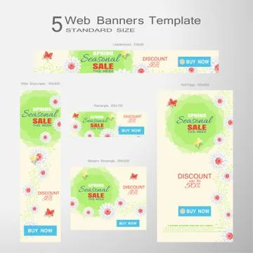 Vector set of 5 Web blue banners of Seasonal Sale of standard size on the gra Stock Illustration