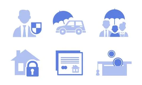 Vector set of 6 monochrome icons related to insurance service theme. Protection Stock Illustration