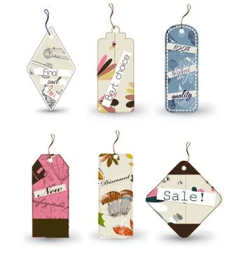 Vector set of 6 tags different shapes. Stock Illustration