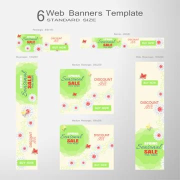 Vector set of 6 Web blue banners of Seasonal Sale of standard size on the gra Stock Illustration