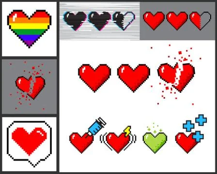 Vector set of 8 bit pixel art hearts Stock Illustration