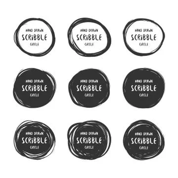 Vector set of 9 hand drawn scribble circles logo Stock Illustration