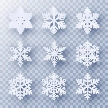 Vector set of 9 paper cut snowflakes with shadow Stock Illustration