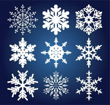 Vector set of 9 snowflakes Stock Illustration