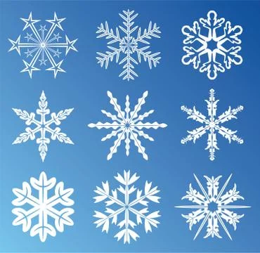 Vector set of 9 snowflakes Stock Illustration