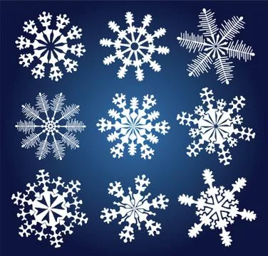Vector set of 9 snowflakes Stock Illustration