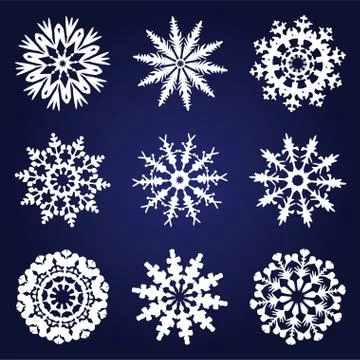 Vector set of 9 snowflakes Stock Illustration
