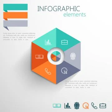 Vector set of abstract 3d paper infographic elements for print or web design. Stock Illustration