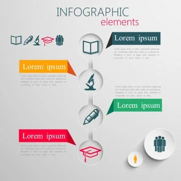 Vector set of abstract 3d paper infographic elements with education signs for Stock Illustration