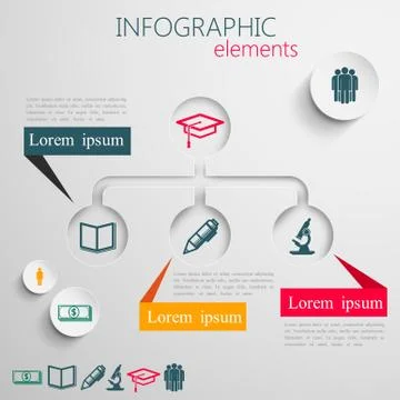 Vector set of abstract 3d paper infographic elements with education signs for Stock Illustration