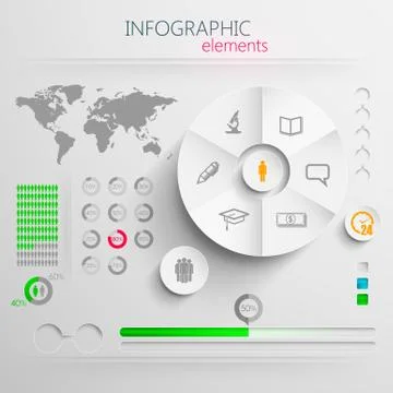 Vector set of abstract 3d paper infographic elements with education signs for イラスト素材