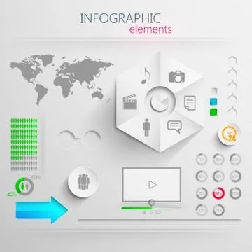 Vector set of abstract 3d paper infographic elements for print or web design Stock Illustration