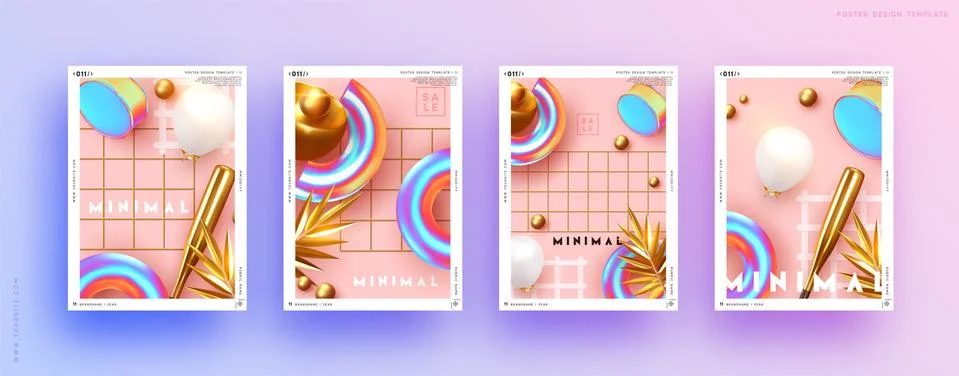 Vector set of abstract backgrounds with 3d realistic design objects, geometri 스톡 일러스트