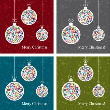 Vector set of abstract backgrounds with christmas balls Stock Illustration