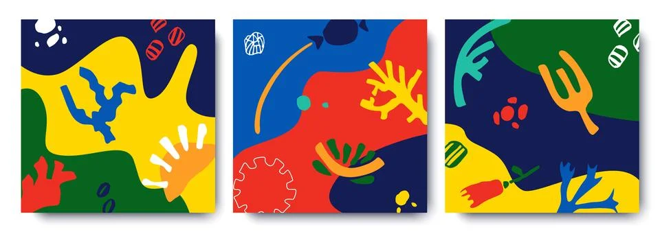 Vector set of abstract backgrounds with hand drawn colors, hand-drawn details in Stock Illustration