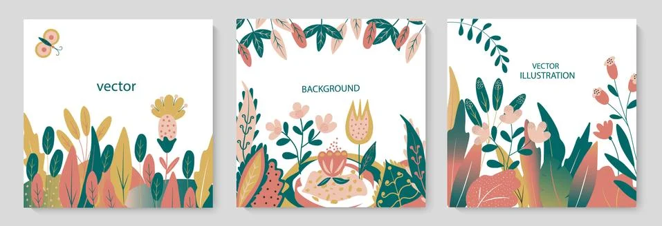 Vector set of abstract backgrounds. Trendy banners, posters, cover design tem Stock Illustration