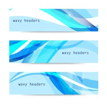 Vector set of abstract blue wavy headers Stock Illustration