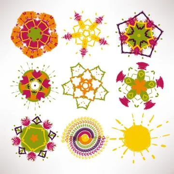 Vector set Abstract circular patterns labels for cards design Stock Illustration