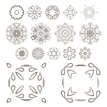 Vector set of abstract floral and circular patterns. Mandalas. Japanese emblems 스톡 일러스트