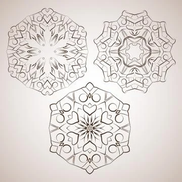 Vector set of abstract floral and circular patterns. Mandalas. Japanese emblems Stock Illustration