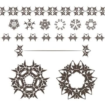 Vector set of abstract floral and circular patterns and borders. Mandalas Stock Illustration